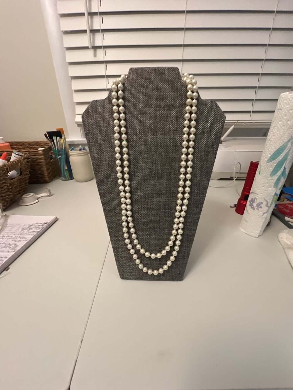 Vintage Hong Kong Faux Pearl Necklace White Double Strand